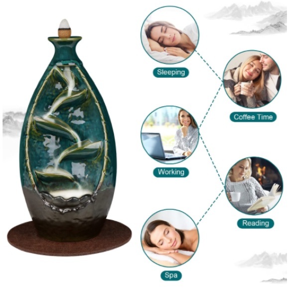 NEW Incense Waterfall Burner Ceramic Backflow Incense Holder Home Decor - Picture 2 of 13